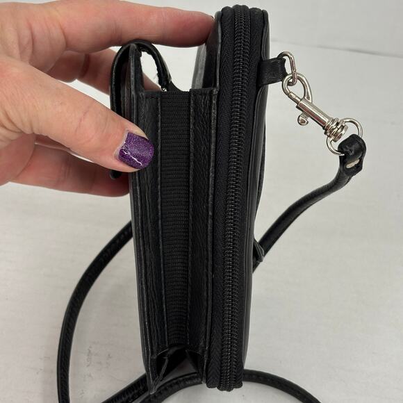 Eddie Bauer Crossbody Travel Wallet Bag Black Leather Zip Around Mini - Picture 5 of 12